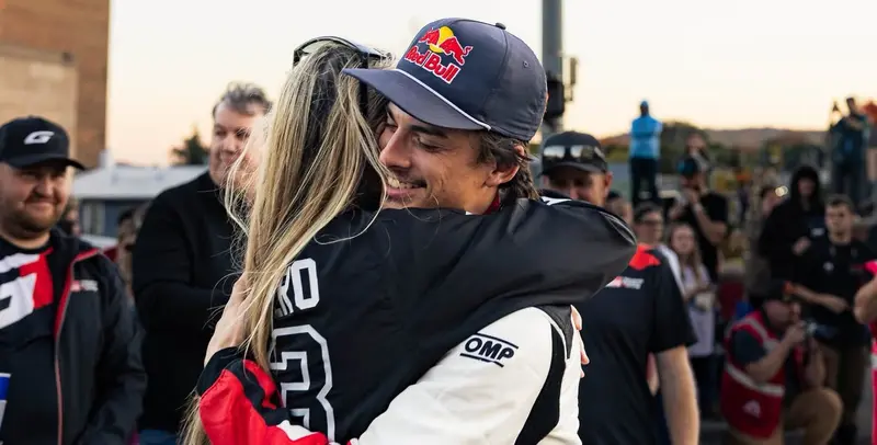 Seth Quintero hugging his mum after winning the 2026 ARA National Championship