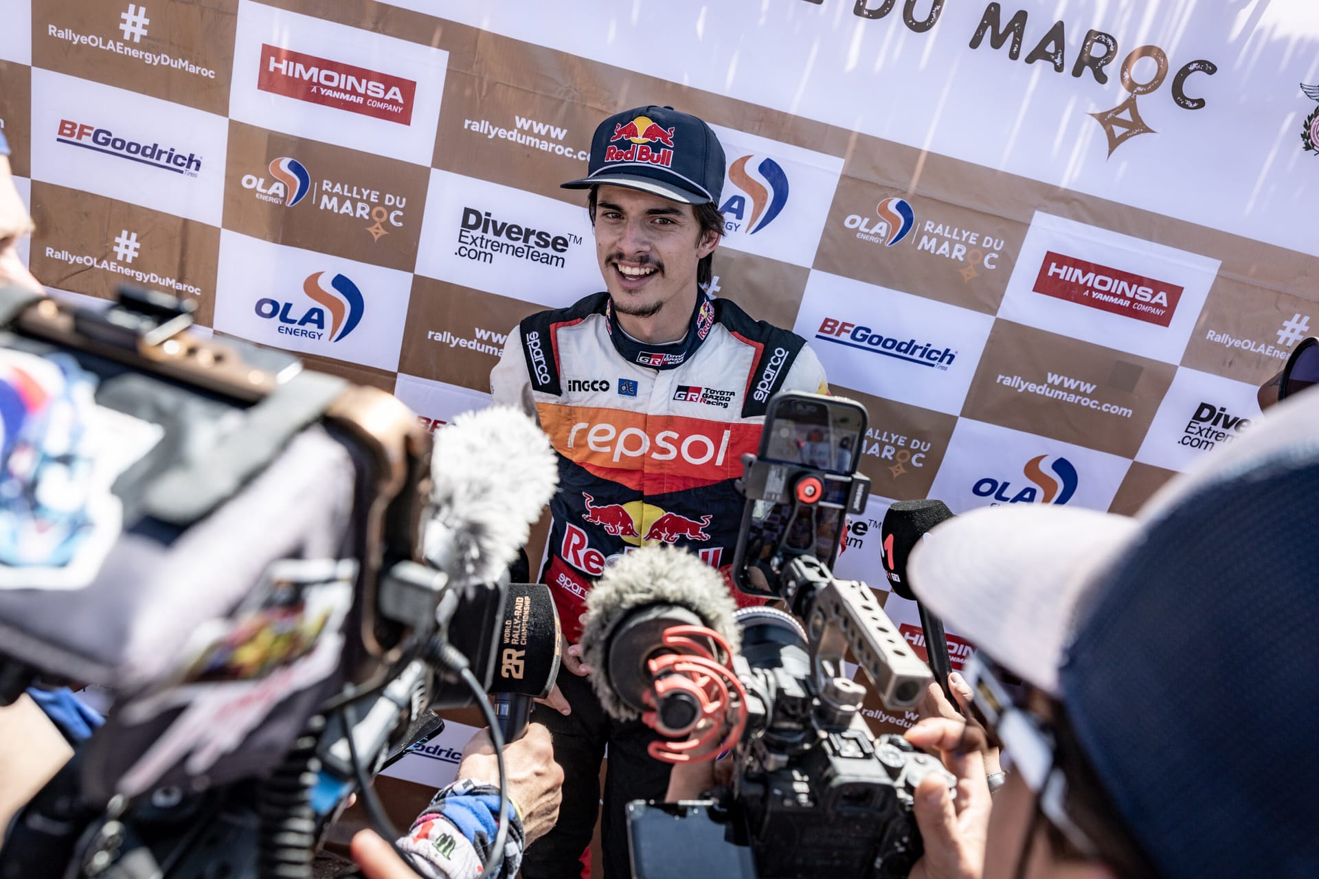 Seth Quintero speaking to media after winning the Rally of Morocco