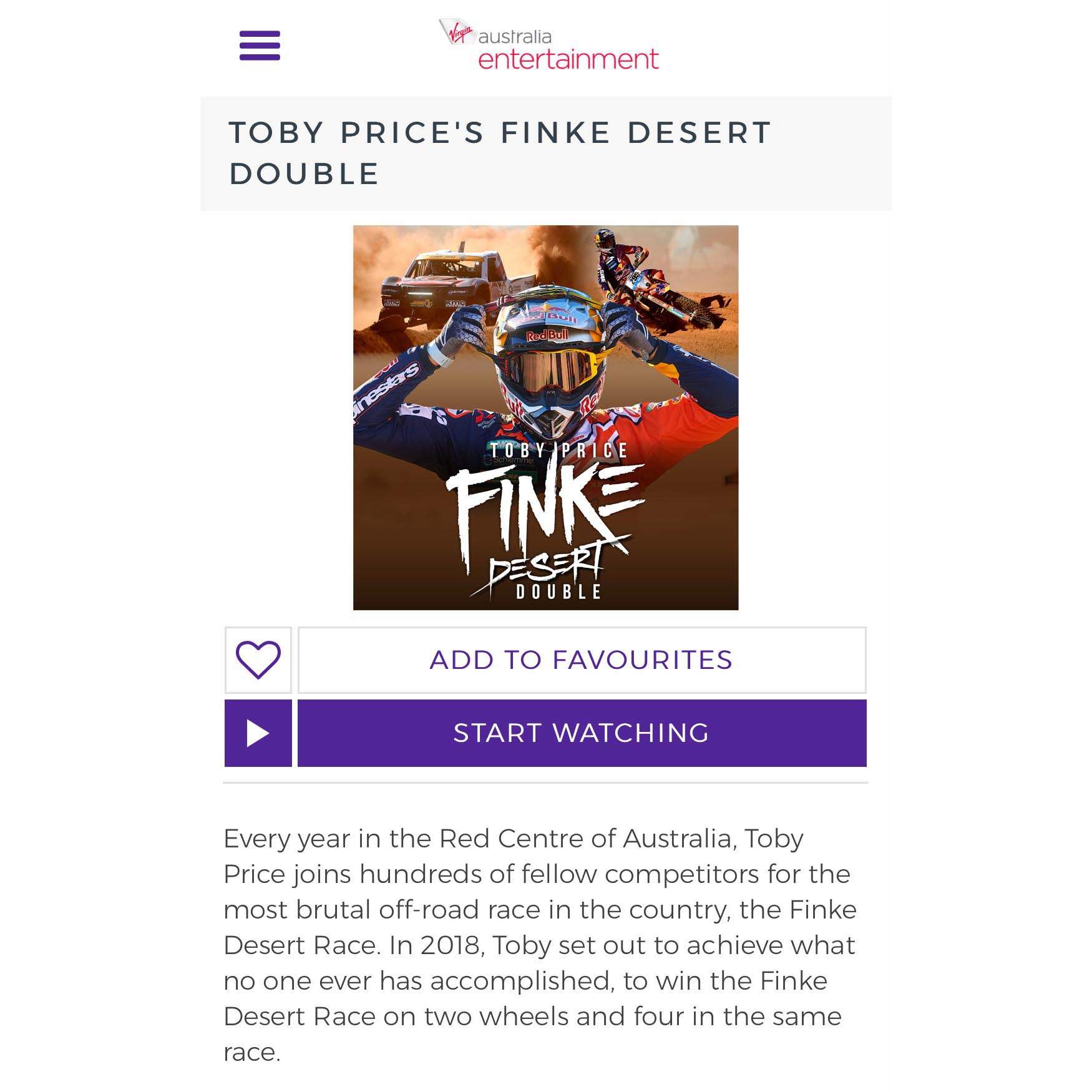 The documentary listed on Virgin Australia in-flight entertainment