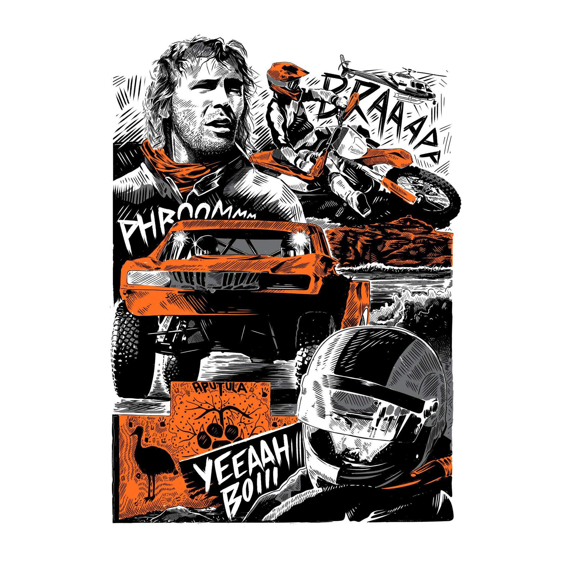 Finished Iron Man Double merchandise artwork in orange