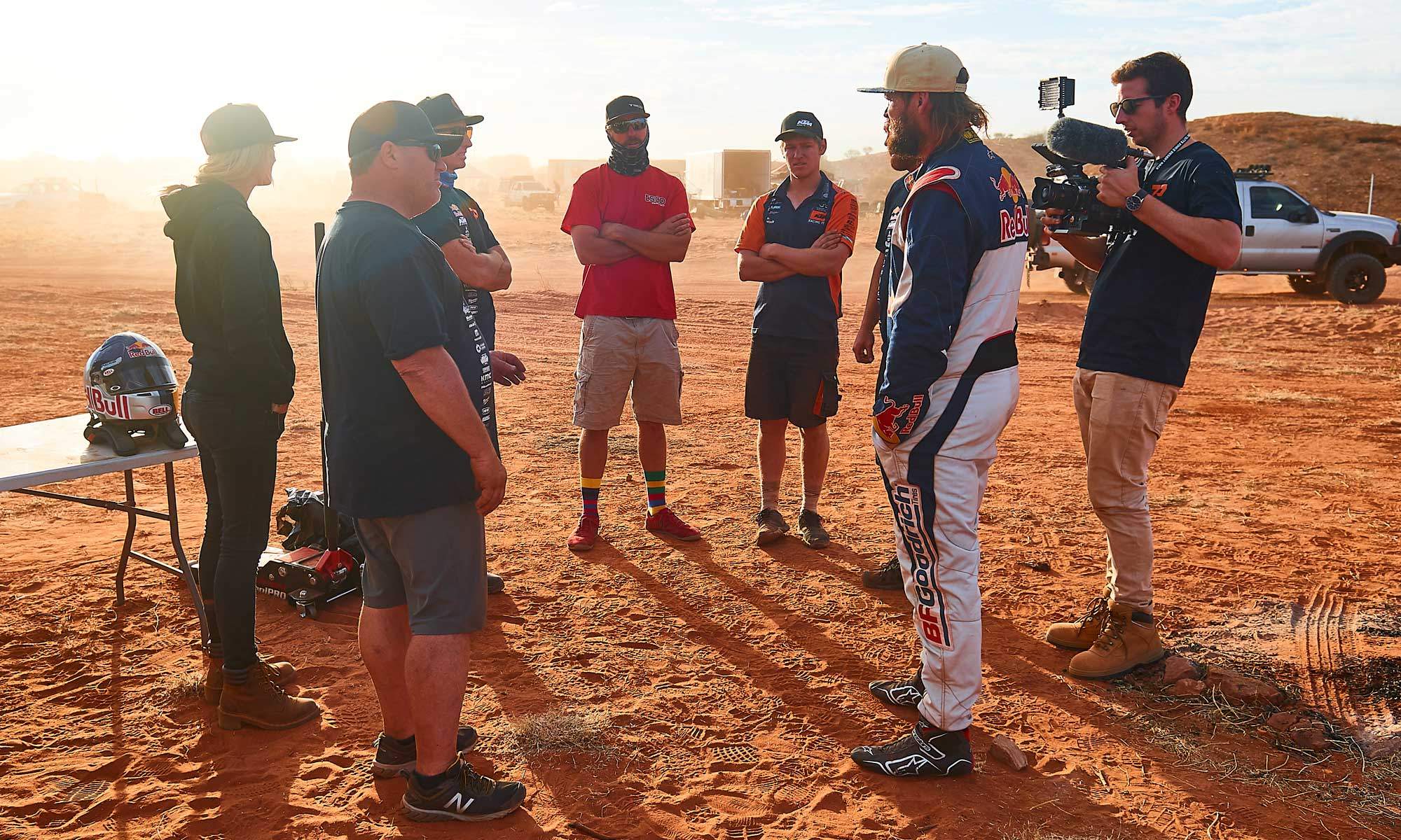 Toby Price and crew in the desert at Finke