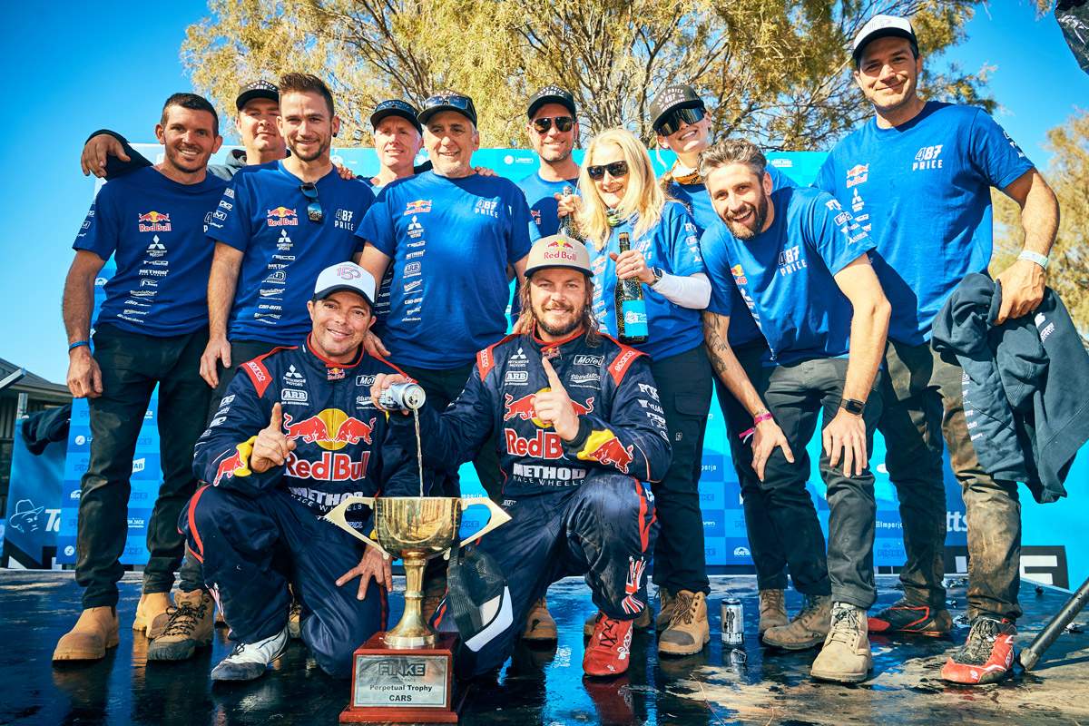 Toby Price celebrates winning the 2021 Finke Desert Race
