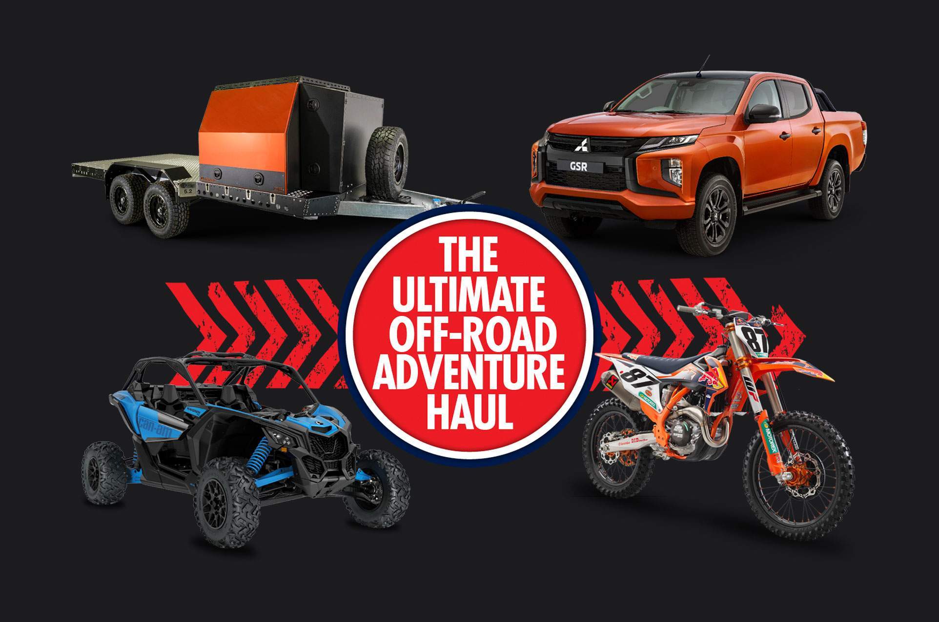 The Ultimate Off-Road Adventure Haul: trailer, Mitsubishi Triton, Can-Am Maverick and KTM motorcycle