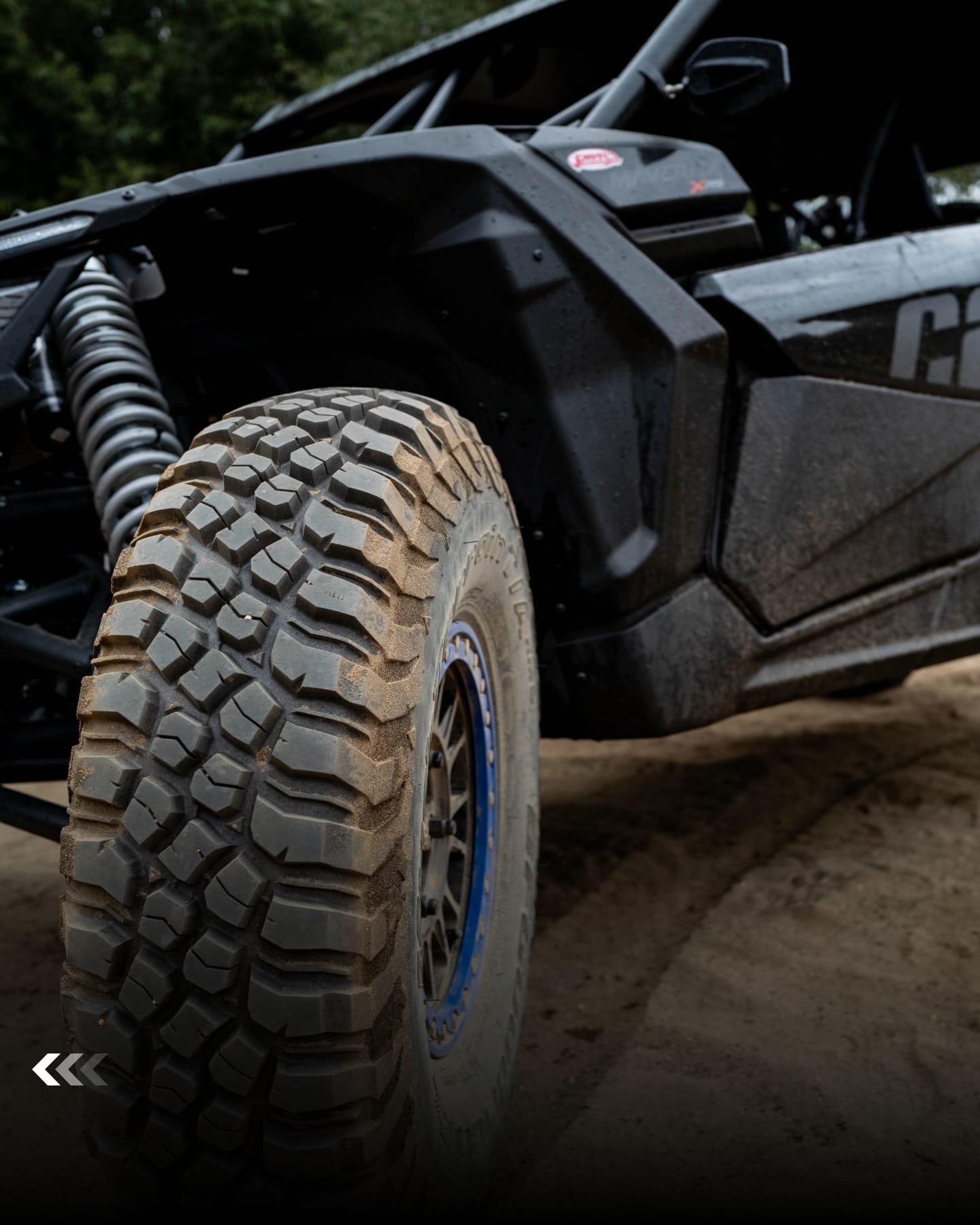 Close-up of a Can-Am tyre and suspension